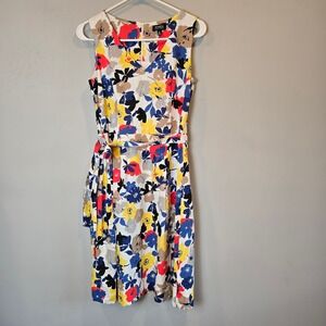 Jones NY Dress Linen Floral Sleeveless Womens Extra Small White Red Blue Black